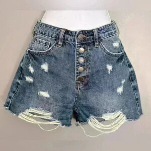 Nature Denim Distressed Button Fly Denim Short (533)
